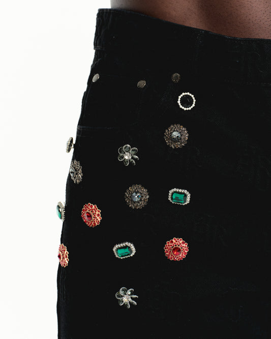 Ehrù Studios Embellished Black Denim Jeans