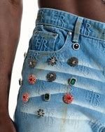 Ehrù Studios Embellished Blue Denim Jeans