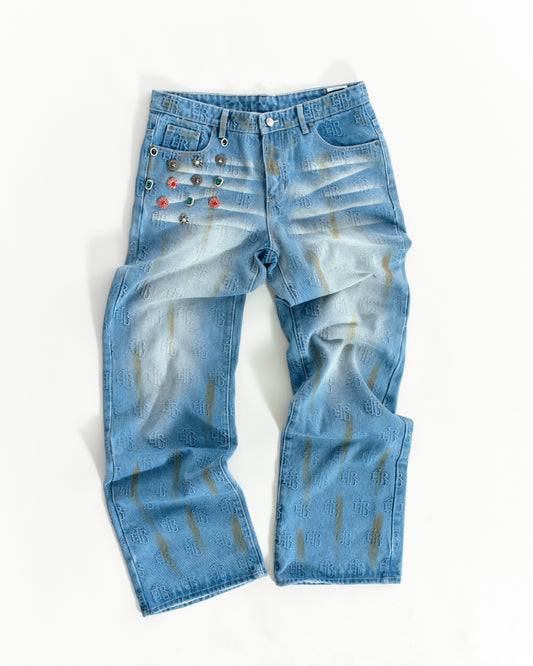 Ehrù Studios Embellished Blue Denim Jeans