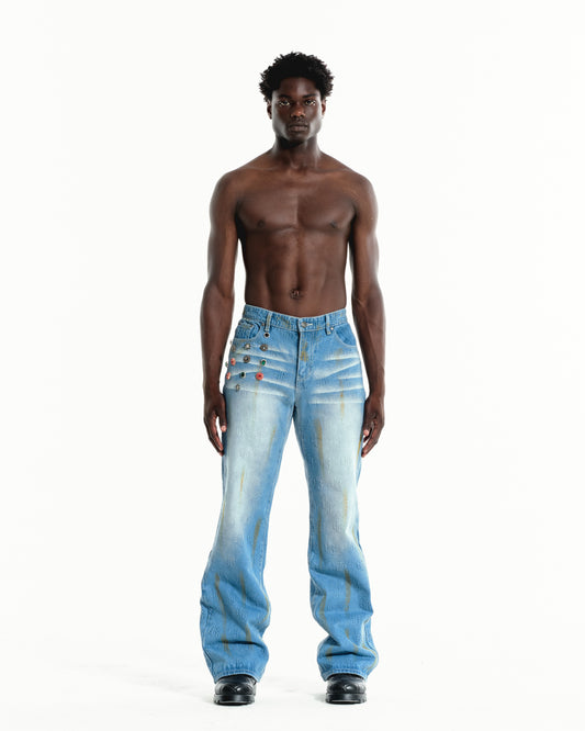 Ehrù Studios Embellished Blue Denim Jeans