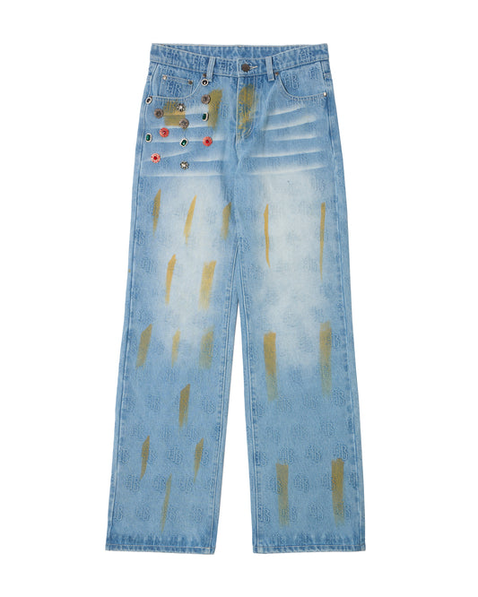 Ehrù Studios Embellished Blue Denim Jeans
