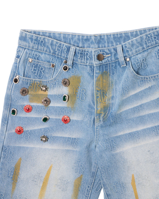 Ehrù Studios Embellished Blue Denim Jeans