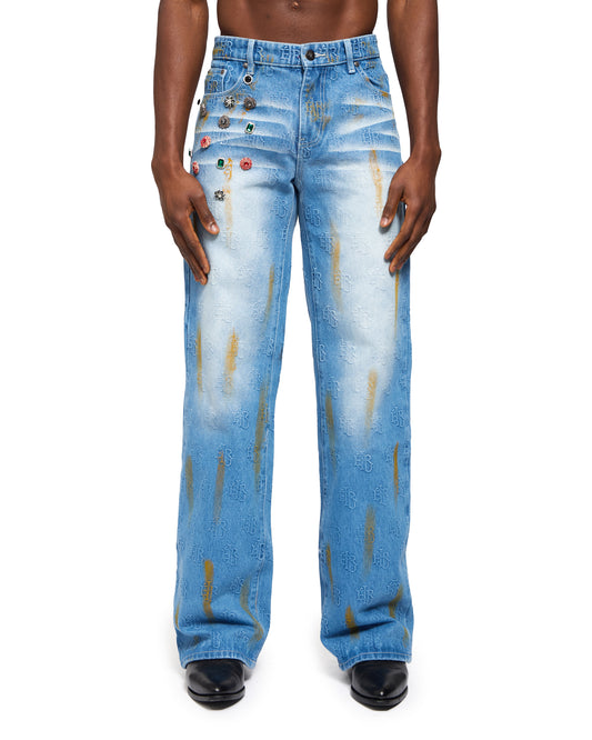 Ehrù Studios Embellished Blue Denim Jeans