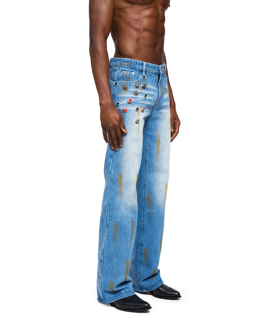 Ehrù Studios Embellished Blue Denim Jeans