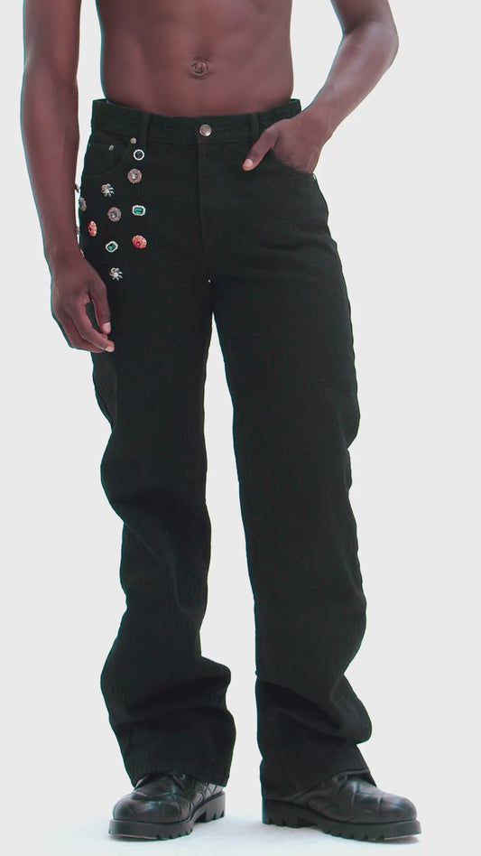 Ehrù Studios Embellished Black Denim Jeans