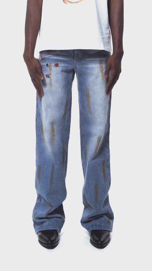 Ehrù Studios Embellished Blue Denim Jeans