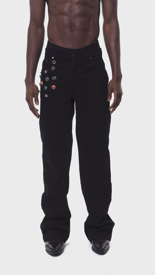 Ehrù Studios Embellished Black Denim Jeans