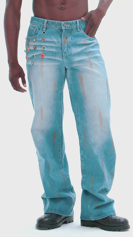 Ehrù Studios Embellished Blue Denim Jeans